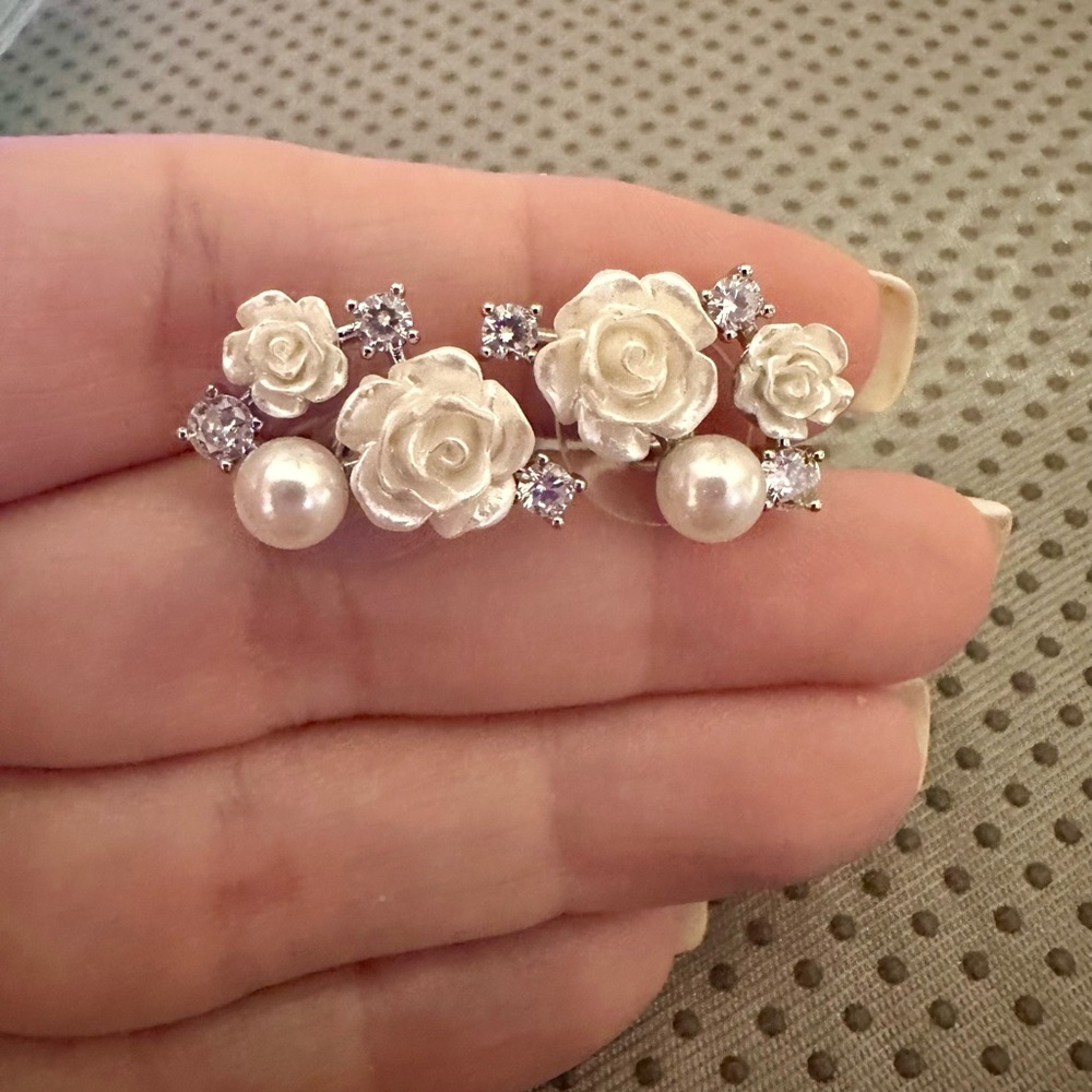 Abbott Atelier White Rose, Pearl, and CZ Earrings